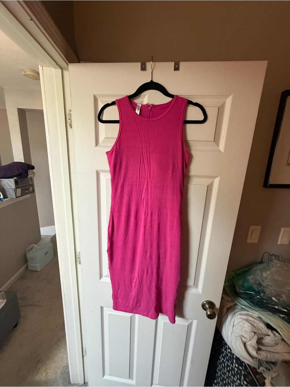 Sleeveless Hot Pink Midi Bodycon Dress - Brand Not Visible